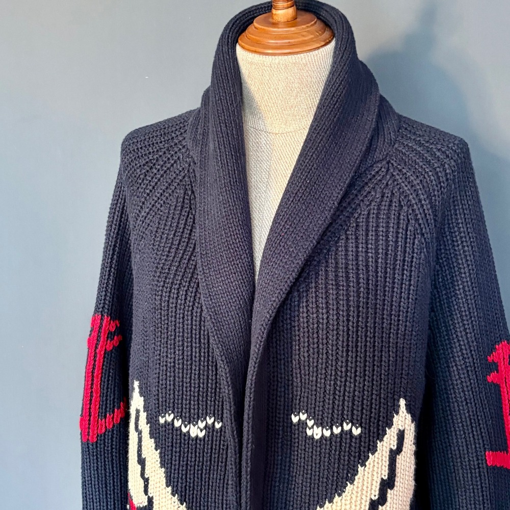 THE GREAT. Sailboat Lodge Cardigan | Size 1 Small | Navy Blue | Shawl Collar